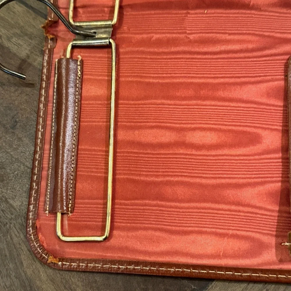 Genuine Leather Tie Travel Storage‎ Case Zip Hanging VTG Retro Organizer Necktie